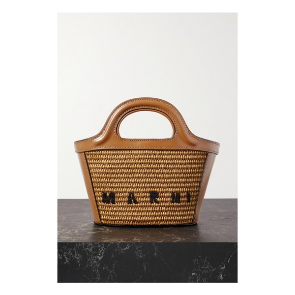 트로피칼리아 마이크로 가죽 트리밍 자수 라피아 토트 브라운 22250442026208544