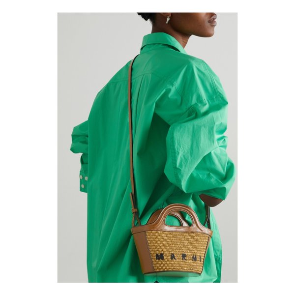 트로피칼리아 마이크로 가죽 트리밍 자수 라피아 토트 브라운 22250442026208544