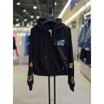 더블제이디 [시흥점] 스마일 로고모음 세미크롭 후드집업 블랙 /JHZK40301BK