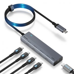 Aceele 10Gbps USB C 100W USB 3.2 4xUSB-C 60cm 맥북 프로에어 M2 M1, 아이패드, 델, HP, 허브