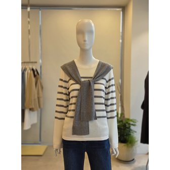 더아이잗 [여주점] [더 아이잗] 여성 스트라이프 풀오버 니트 +숄 세트 (IS3M1PO761)