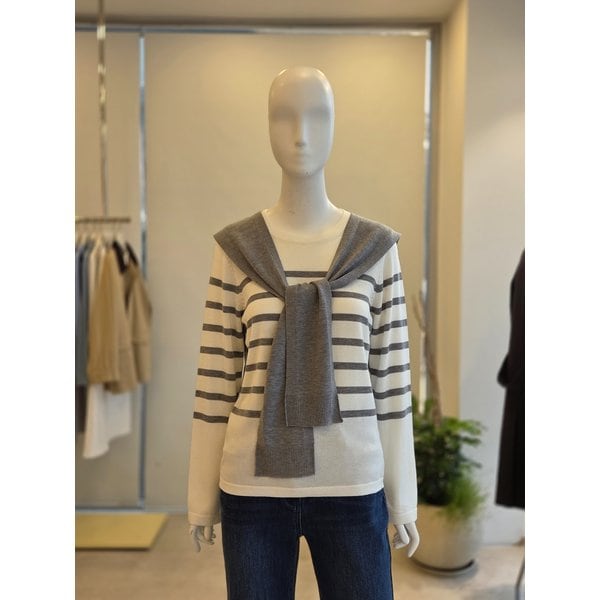 [여주점] [더 아이잗] 여성 스트라이프 풀오버 니트 +숄 세트 (IS3M1PO761)