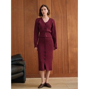 YY_Gentle ribbed wine knit skirt