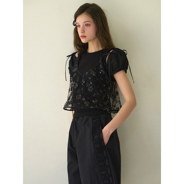Sparkle Bustier Sleeveless Top [Black]