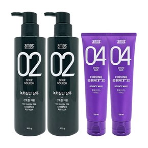 아모스 녹차실감 샴푸 500g 지성용(산뜻한) 2개+컬링 에센스 2X 150ml 2개