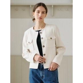 Amelia Pocket Tweed Jacket_Ivory