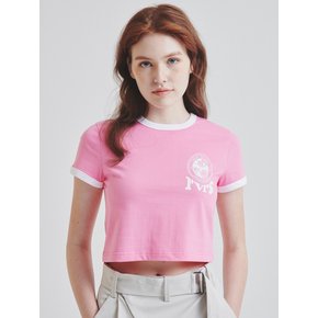 Ringer Cropped T-Shirt Pink