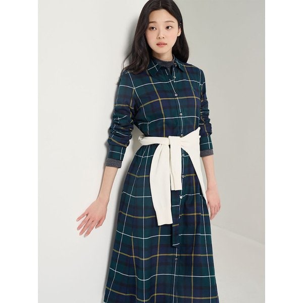 기모 헤릿체크 셔츠 원피스  네이비 (BF5971C01R)