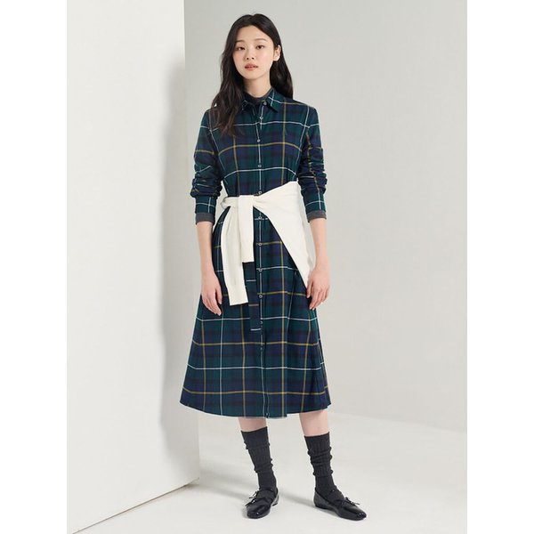 기모 헤릿체크 셔츠 원피스  네이비 (BF5971C01R)