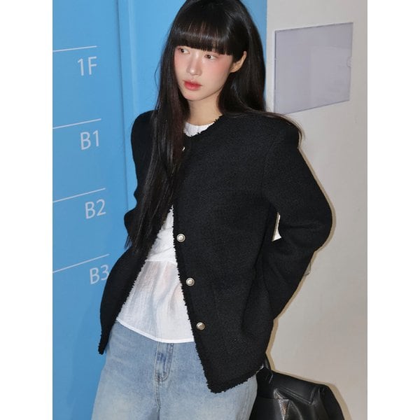[뉴뉴 PICK] Fringe trimming tweed jacket [KNSS05JK04]_Black