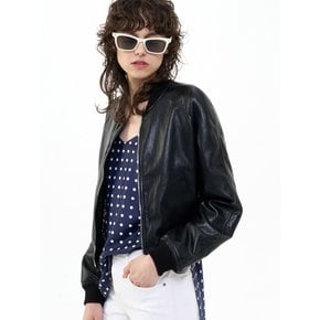 CROPPED FAUX LEATHER BOMBER JACKET_BLACK