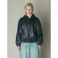 Vegan Leather Hooded Jumper  Black (MS5139A215)