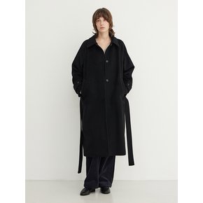 Merino Wool Balmacaan Loose Fit Belted Coat_BLACK