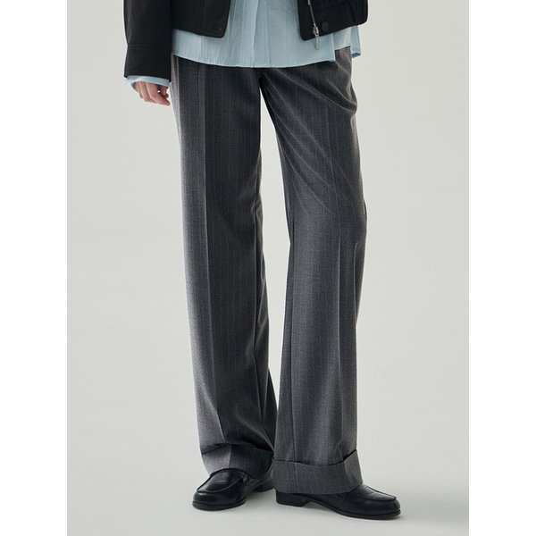 핀 스트라이프 턴업 원턱 슬랙스 [2COLORS]