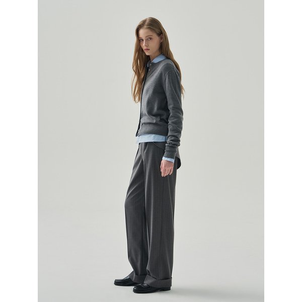 핀 스트라이프 턴업 원턱 슬랙스 [2COLORS]