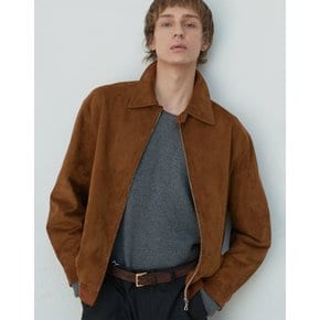 Unisex Italian suede Zip-up collar blouson_Camel