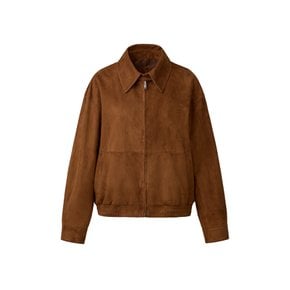 Unisex Italian suede Zip-up collar blouson JK_Camel