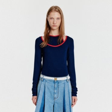 EENK YOU Contrast Long Sleeve Jersey Top - Navy