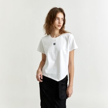 뮤제 KALO Embroidered Unbalanced Hem T-shirt_White