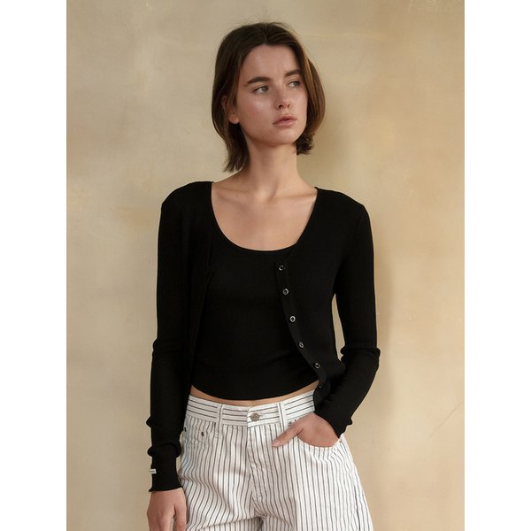 TWO-WAY LAYERED CARDIGAN SETUP[BLACK ] / 4COLOR