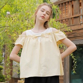 CHECK OPEN SHOULDER T-SHIRT_YELLOW[A]