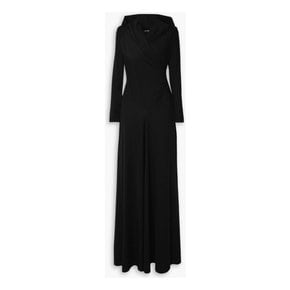 Wrap-effect draped jersey hooded maxi dress 블랙 1647597345950873