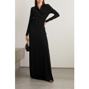 Wrap-effect draped jersey hooded maxi dress 블랙 1647597345950873