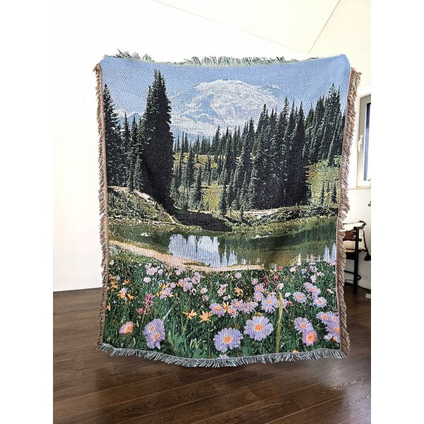 마운틴 레이크 플라워 아트 직조 블랭킷