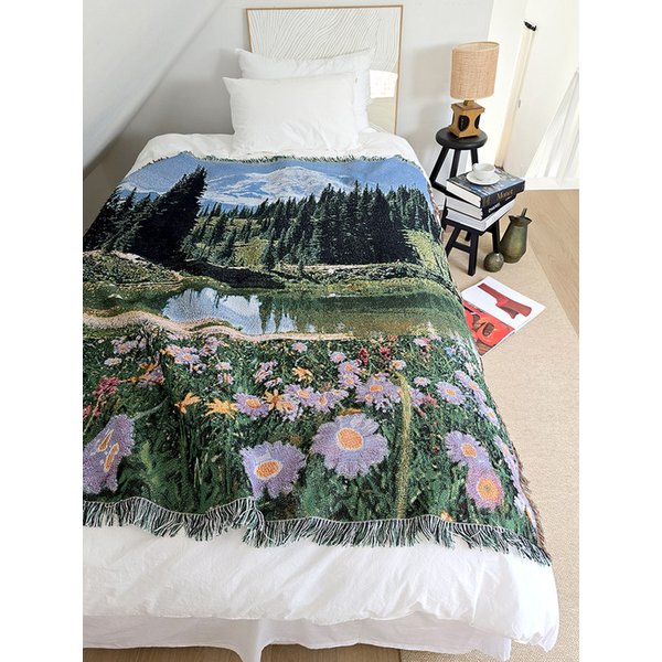 마운틴 레이크 플라워 아트 직조 블랭킷