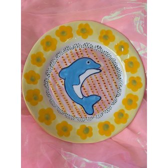 들꽃세라믹 옐로우 플라워 돌고래접시