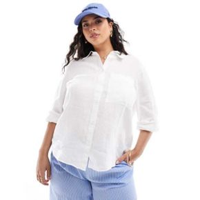 5095211 Mango Curve linen shirt in white