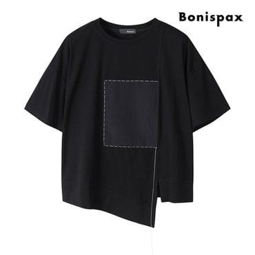 보니스팍스 밑단 트임 스티치 자수 반팔 티셔츠 (XP4TS018M0)