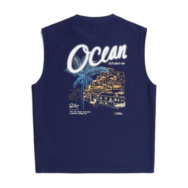 [여주점] N252MRG440 세미오버핏 그래픽 슬리브리스 래쉬가드 DEEP SEA NAVY