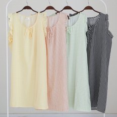 지지미 블럭체크 민소매 프릴 원피스 여성잠옷 홈웨어 4colors