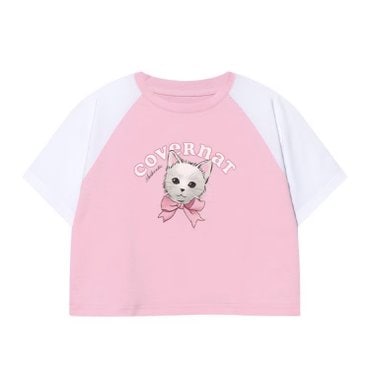 커버낫 키즈 KITTEN 라글란 배색 크롭티셔츠 핑크 CK2502ST76PI