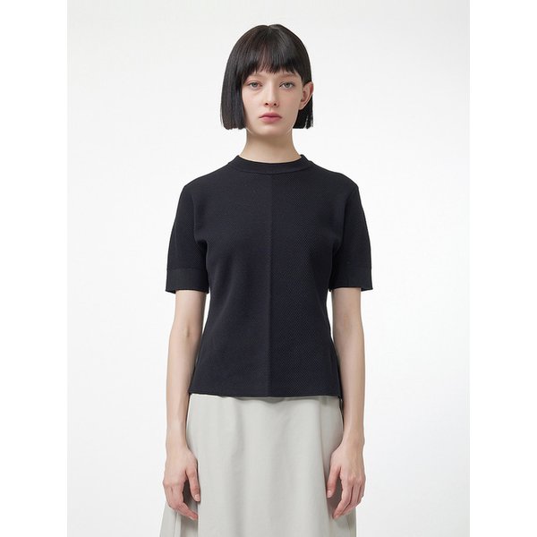 [WOMEN] 텍스처 반소매 니트 - 블랙 HEW0002AKZBLK