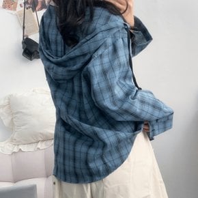코이 루즈핏 빈티지 체크 후드 셔츠 하프 긴팔3color