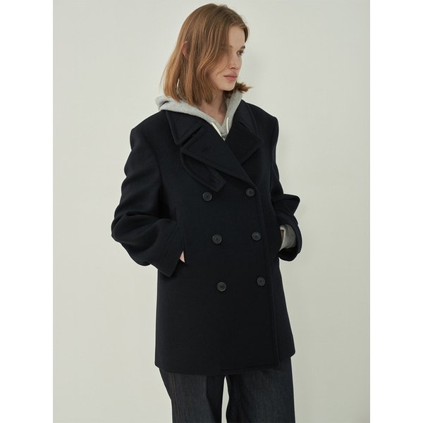 울 더블 피코트-Black