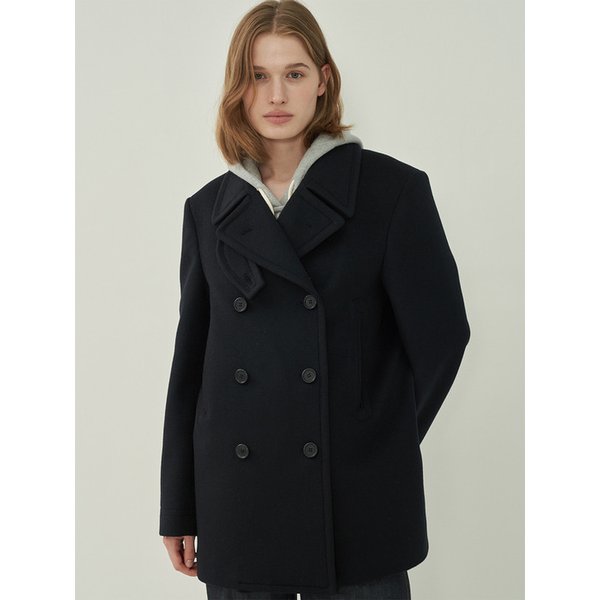 울 더블 피코트-Black