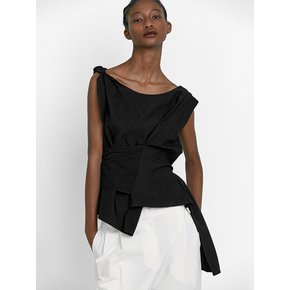 BOAT NECK TIE BLOUSE [BLACK]