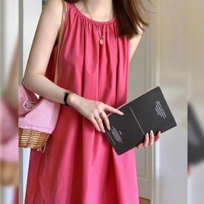플레어 핑크 민소매 원피스_P368043921