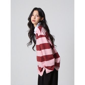 언노운플라넷 스트라이프 럭비 카라 셔츠 핑크_Stripe Rugby Collar Shirt Pink