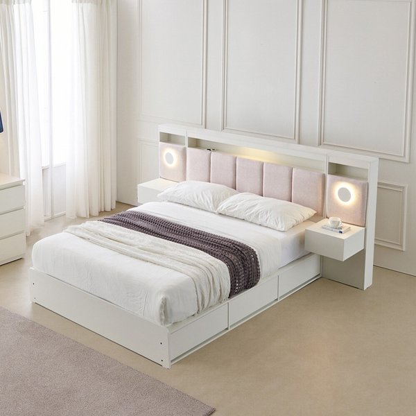 동서가구 멜라 아쿠아텍스 패브릭 호텔 LED 수납 침대 프레임 K + 본넬양면 매트리스 DF927002