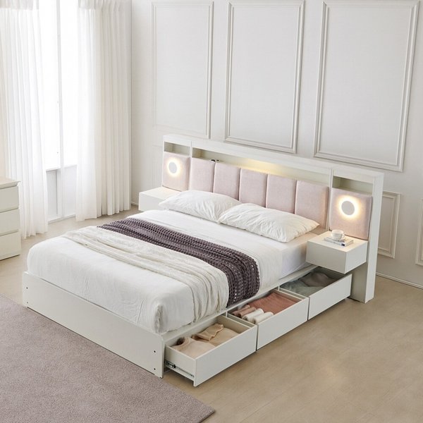 동서가구 멜라 아쿠아텍스 패브릭 호텔 LED 수납 침대 프레임 K + 본넬양면 매트리스 DF927002