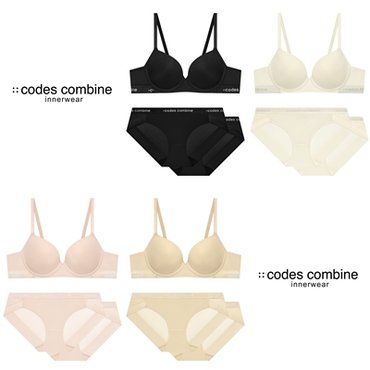 코데즈컴바인이너웨어 노와이어 베이직 브라+팬티X2 SET 4종택1 (CEWBRBP162BK,SK,LP,CRM)