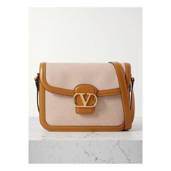 발렌티노 나인투파이브 가죽 트리밍 캔버스 숄더 백 베이지 1647597350062518