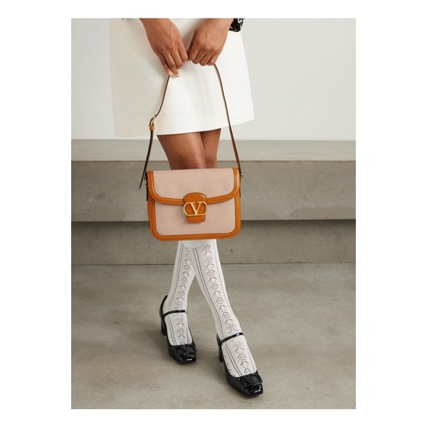 나인투파이브 가죽 트리밍 캔버스 숄더 백 베이지 1647597350062518