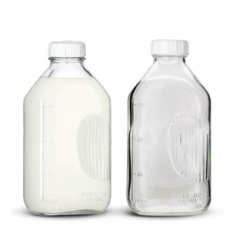 MIR 미르 사각 밀폐 갤런 눈금 유리병 1900ml 3P 훼미리 주스병