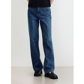 Leather label washing wide denim pants - blue