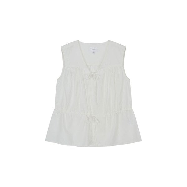 SLEEVELESS LACE TRIMMED  GATHERED BLOUSE (WHITE)